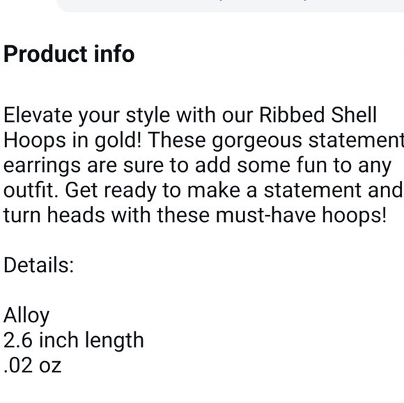NWOT Large Hoop Mobb Ribbed Gold Shell Hoop Earrings - Picture 3 of 11